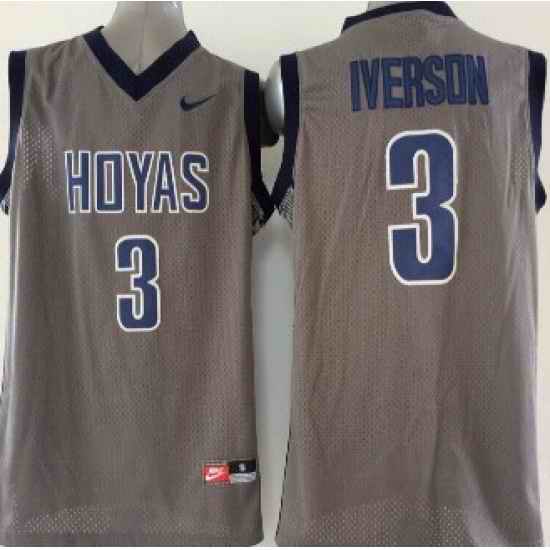 2015 Georgetown Hoyas #3 Allen Iverson Grey Basketball Stitched NCAA Jersey